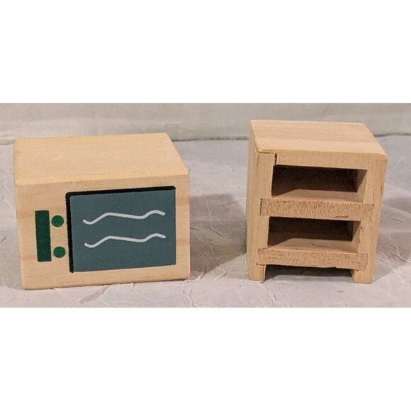 Le Toy Van Wooden Dollhouse Furniture Kitchen Dining Room Mini Green Set Of 9 - Picture 5 of 16